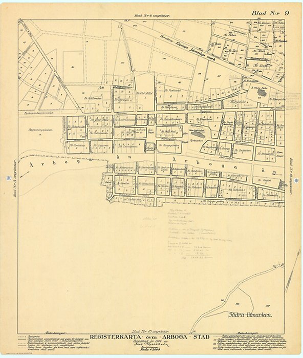 Registerkarta över Arboga Stad Upprättad år 1926 av: Ture Hagelthorn[?] Förrättningsman.